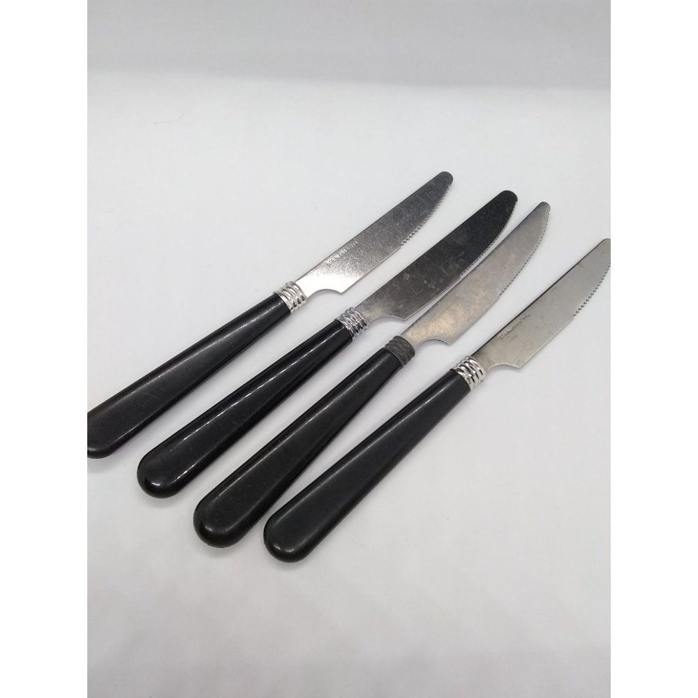 Vintage stainless china black plastic handle knives